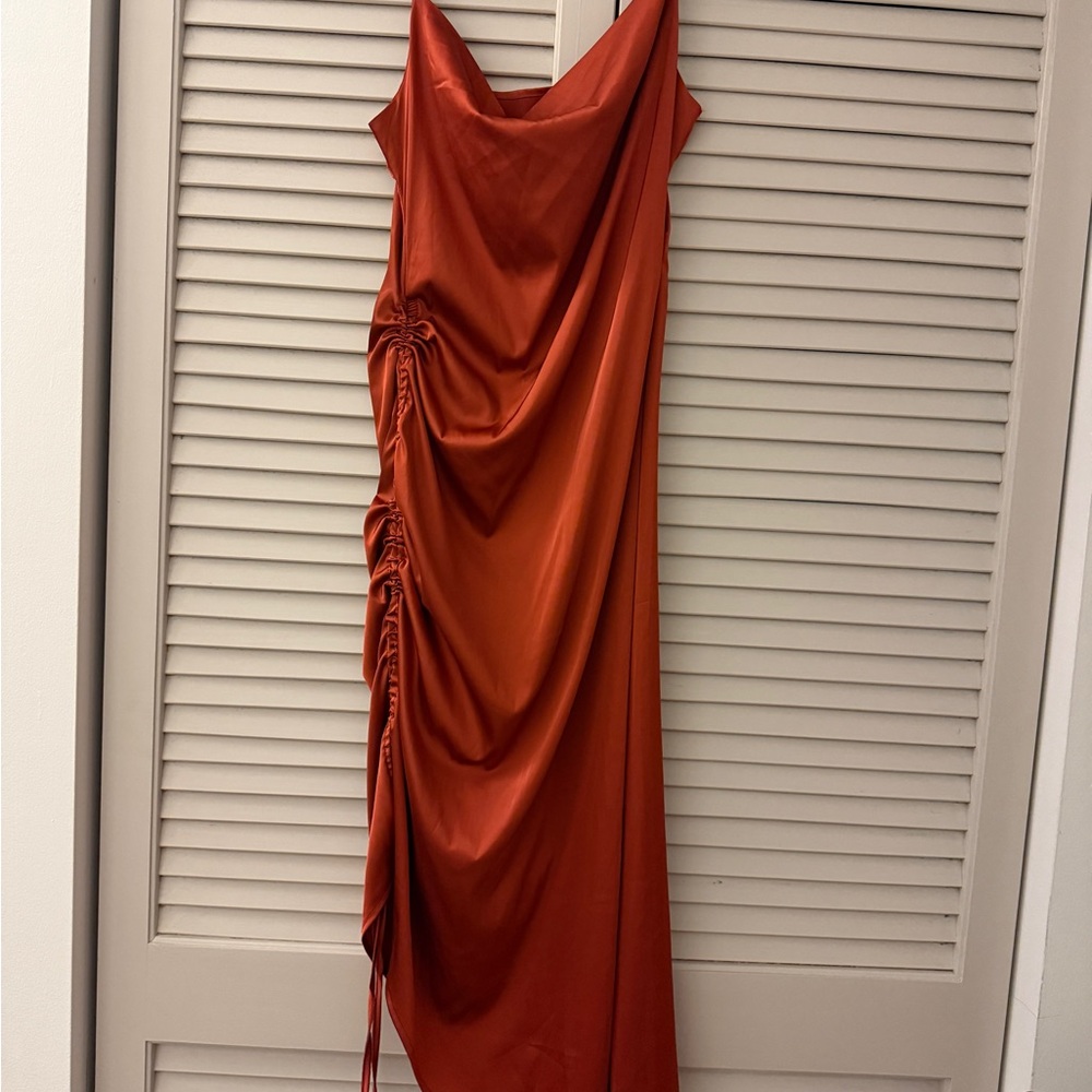 Elegant Orange Draped Dress